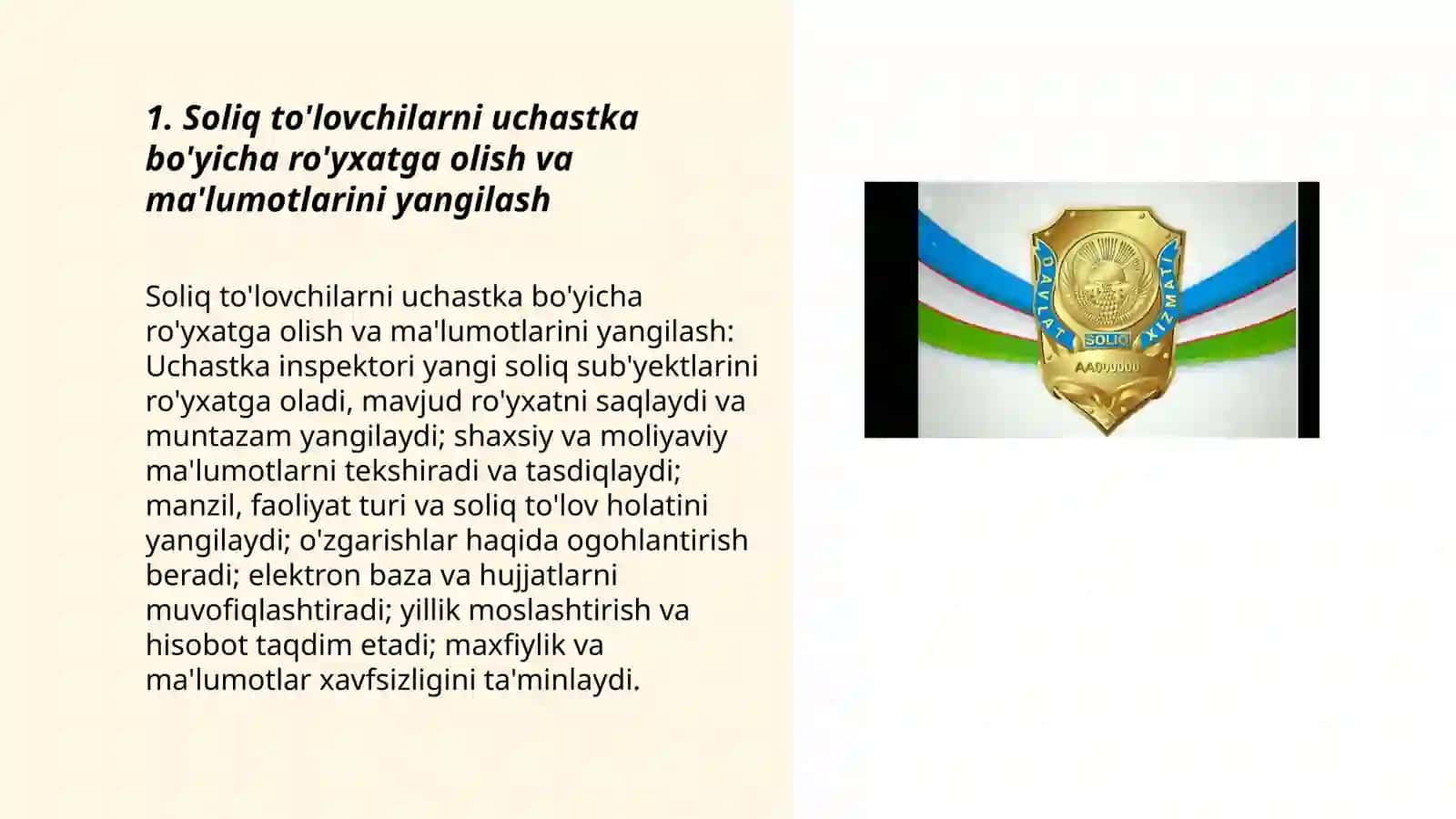 Uchastka soliq inspektorining majburiyatlari 3