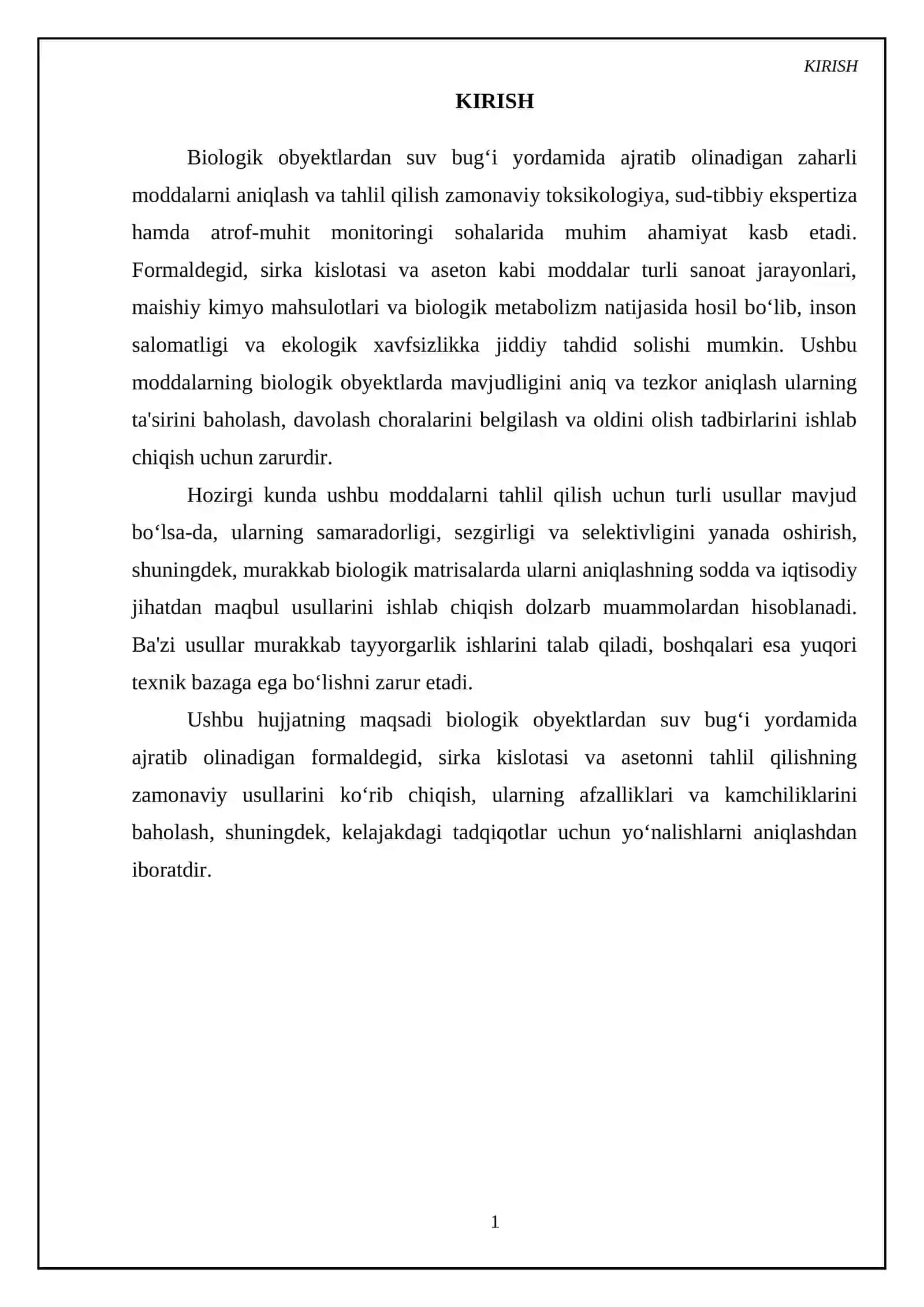 Biologik obyektdan suv bug'i yordamida ajratib olinadigan zaharli moddalarni tahlil usullari 3