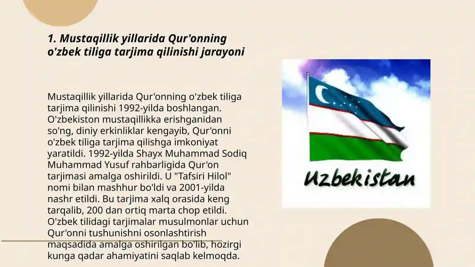 Mustaqillik yillarida Qur'onning o'zbek tiliga tarjima qilinishi va tasvirlari haqida 3