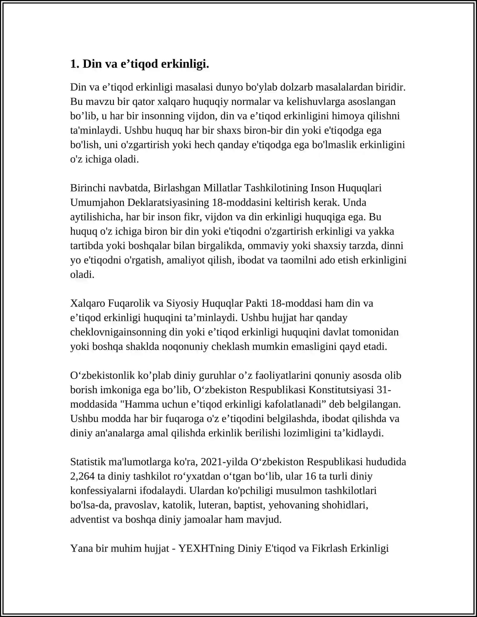 VIJDON VA EʼTIQOD ERKINLIGINI TARIFI 3