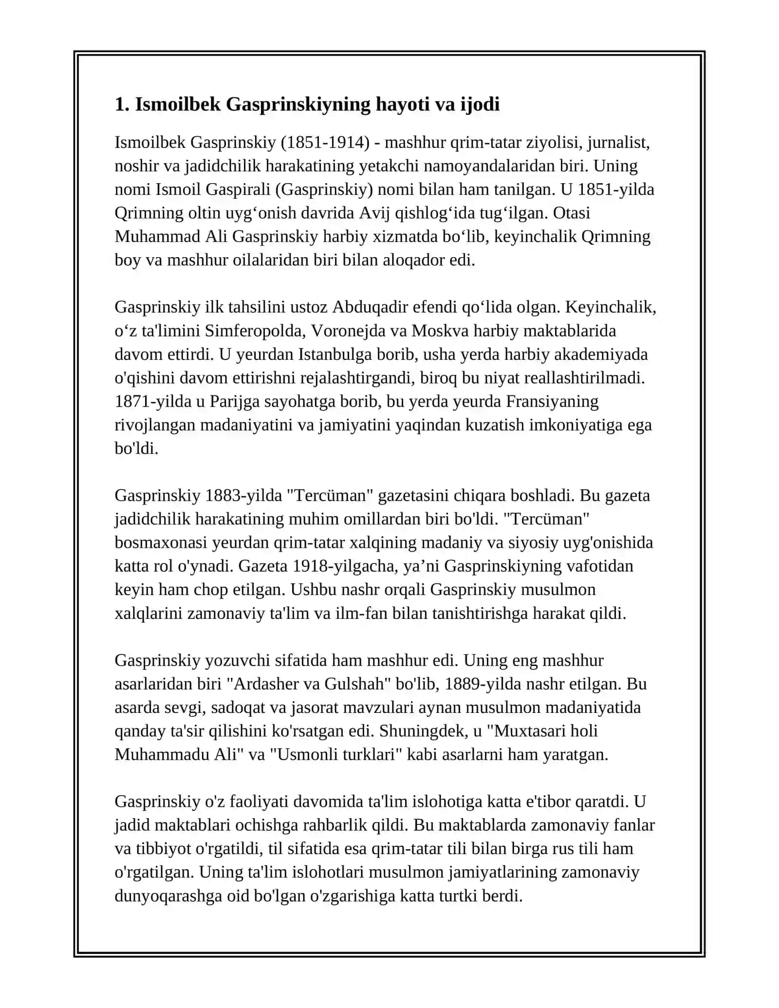 ISMOILBEK GASPRINSKIYNING TURKISTONGA OID ASARLARI. "DORUR-ROHAT MUSULMONLARI", "MUKOLAMAI SALOTIN" ASARLARI TAHLILI 3