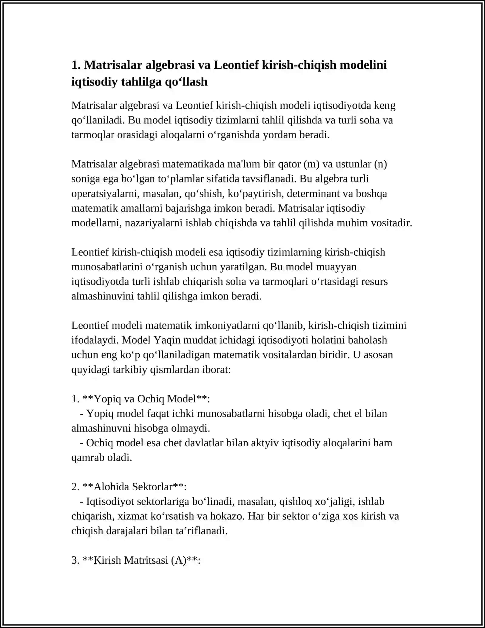 Matrisalar algebrasini iqtisodiy masalalarni yechishga tadbiqlari 3