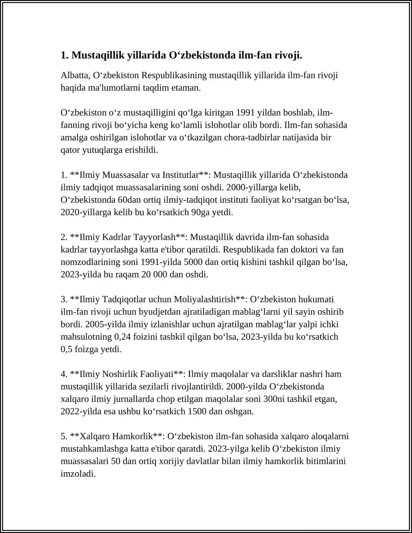 MUSTAQILLIK YILLARIDA O‘ZBEKISTONDA FAN, TA'LIM, SPORT, SAN'AT, ADABIYOT VA SOG'LIQNI SAQLASH TIZIMI RIVOJI 3