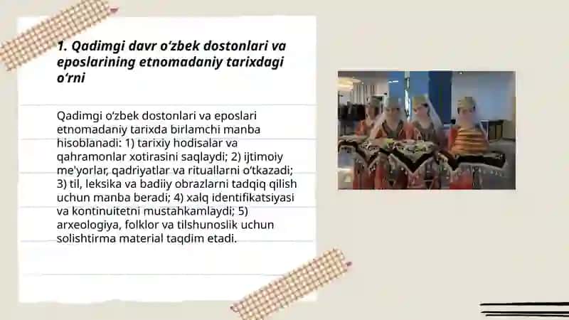 Qadimgi davr oʻzbek folklori etnomadaniyat tarixida muhim manba 3
