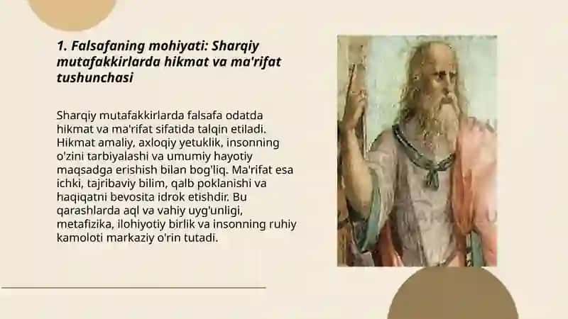 Falsafaning mohiyatiga oid Sharq va G'arb mutafakkirlari ta'riflarini tasniflash 3