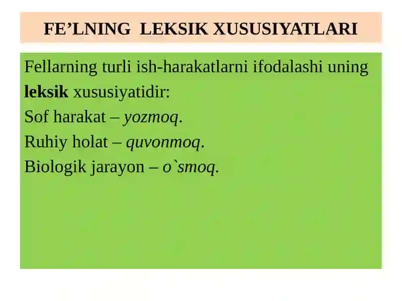 FE’LNING TA’RIFI, LEKSIK-GRAMMATIK XUSUSIYATLARI 3