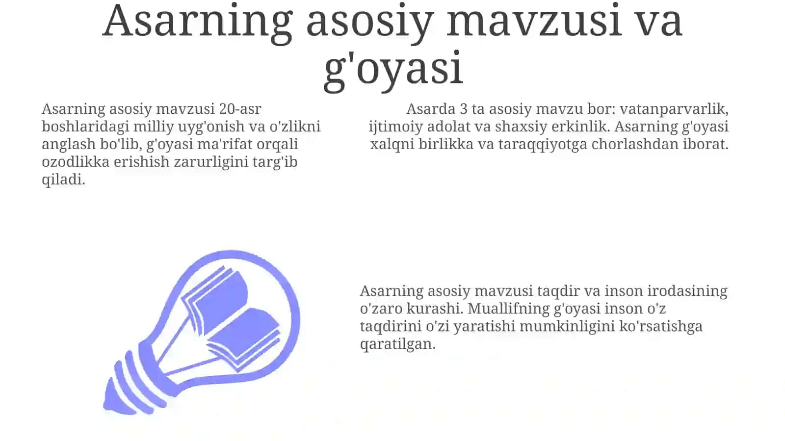 Sharq yoki G‘arb yozuvchilaridan birining ijodi misolida mavzu va g‘oya tahlili 3