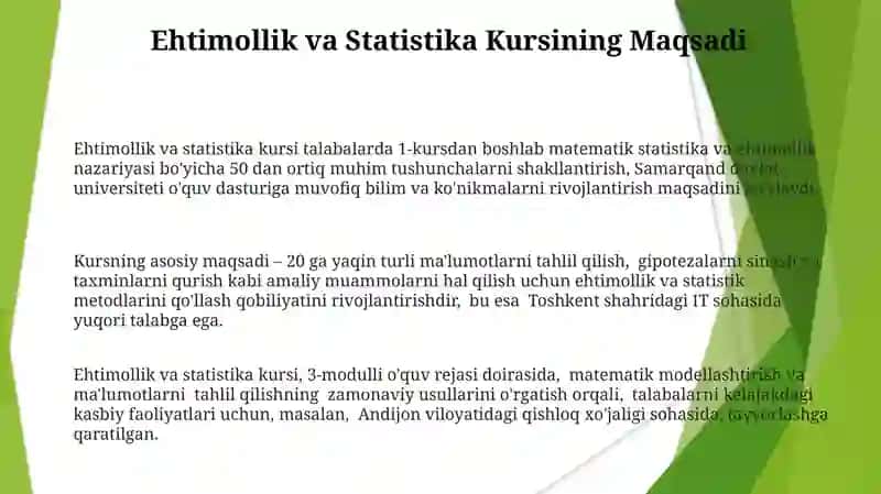 Ehtimollik va Statistika kursi 3