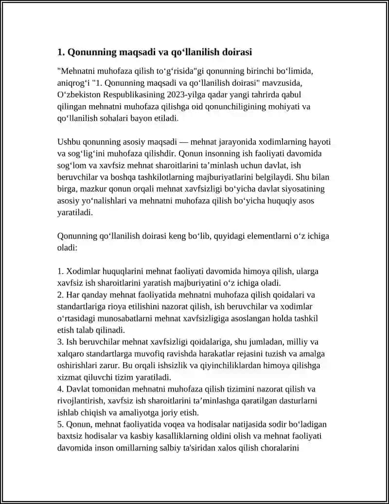 OʻZBEKISTON RESPUBLIKASINING "MEHNATNI MUHOFAZA QILISH TOʻGʻRISIDA" GI QONUNI (YANGI TAHRIRI) 3