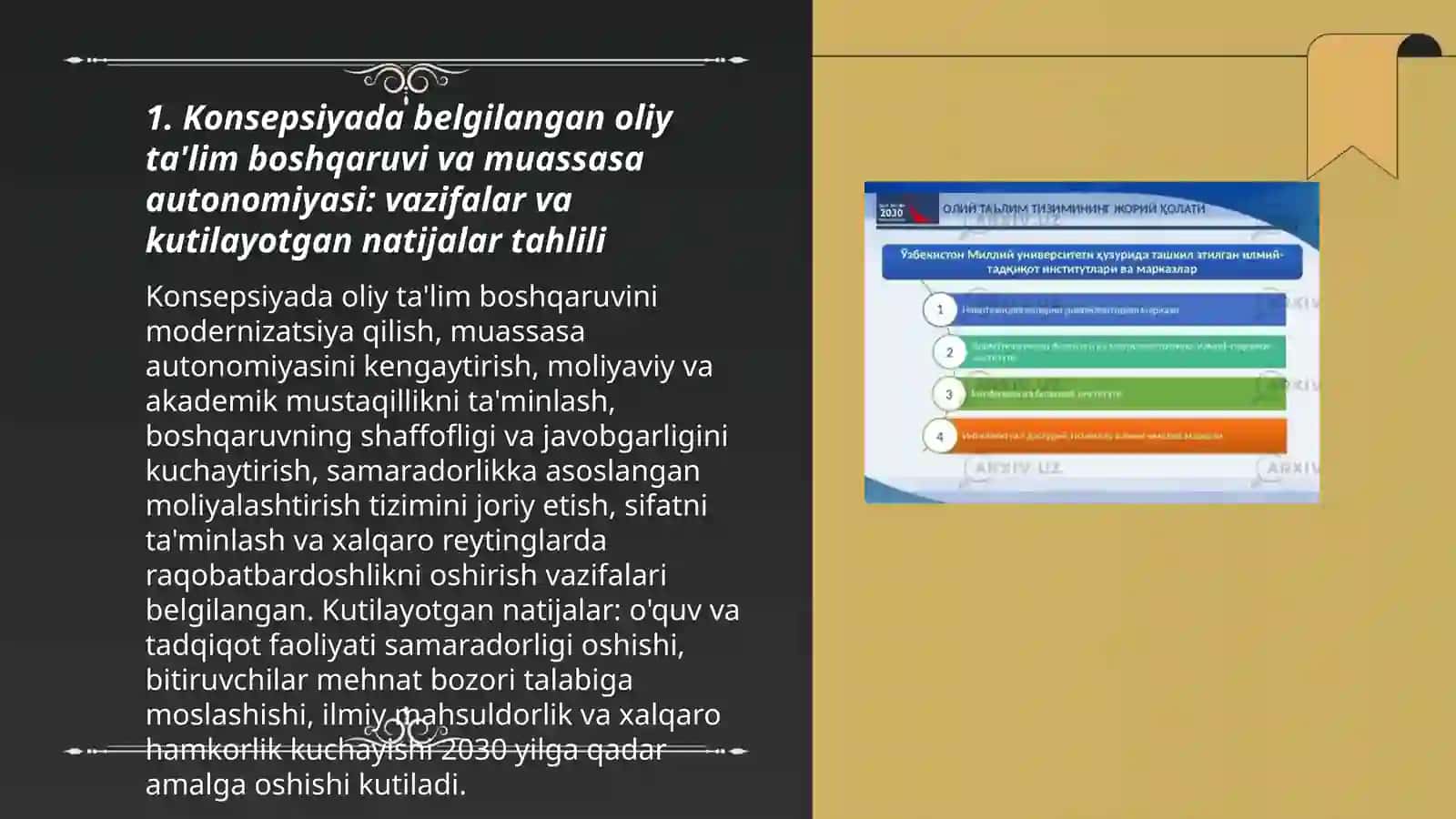 Oʻzbekiston respublikasi oliy ta'lim tizimini 2030 yilgacha rivojlantirish konsepsiyasida belgilangan vazifalar va kutilayaotgan natijalar tahlili 3