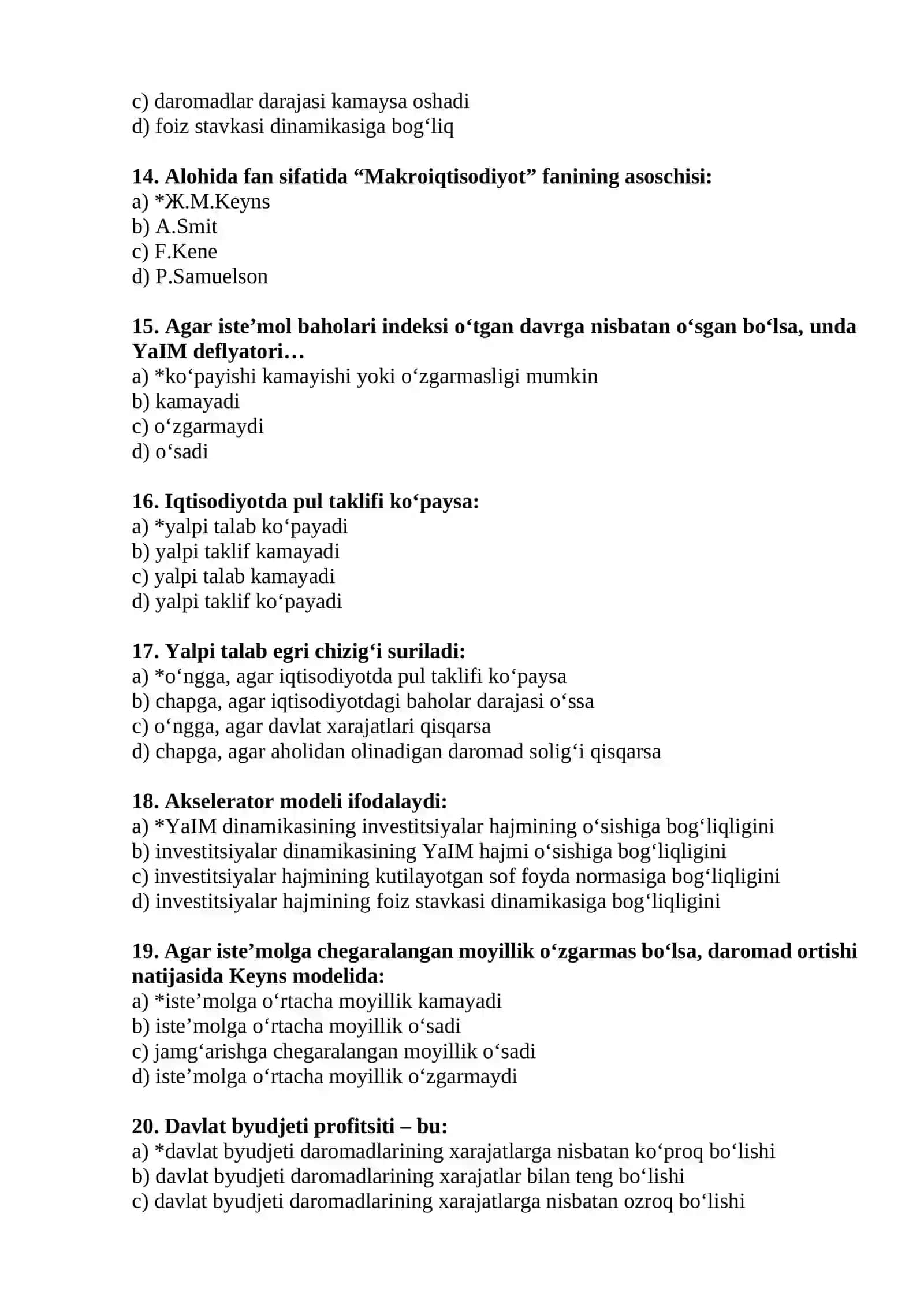 Динамик makroiqtisodiyot fanidan test savollari 3