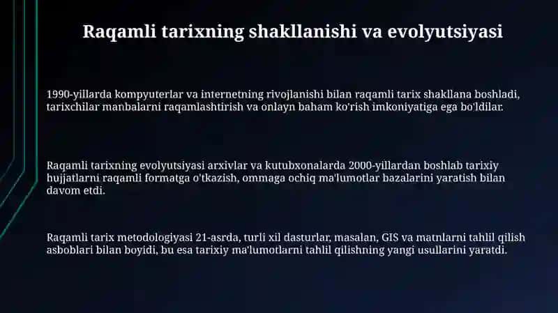 Raqamli tarix shakllanishi va rivojlanishi 3