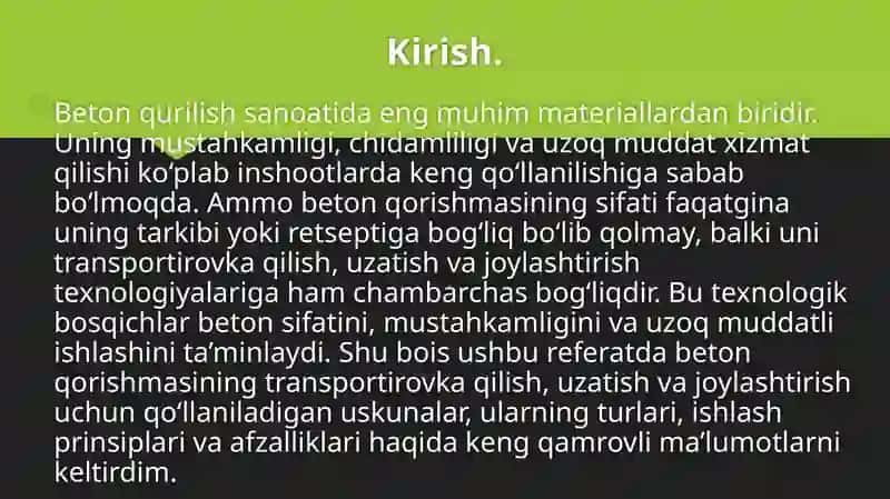 Beton qorishma sinovlari fanidan mustaqil ishi 3