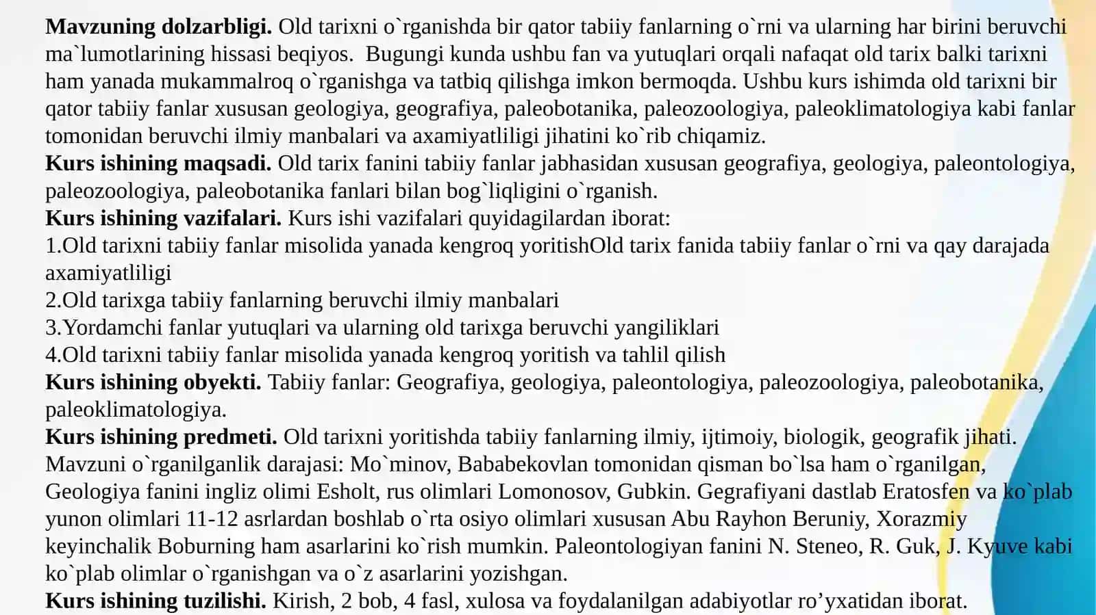 INSON EVOLYUTSIYASI VA OLD TARIX FANIDAN KURS ISHI 3