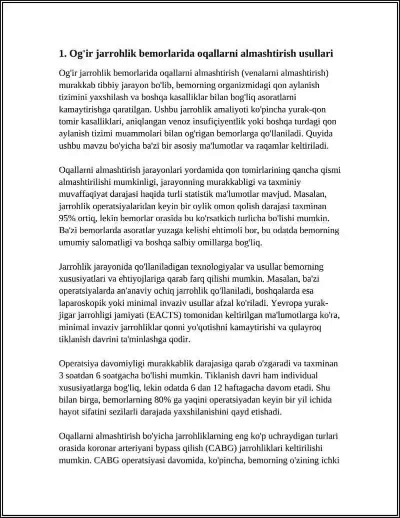 OG'IR HIRURGIK BEMORLARDA OQLIKLARNI ALMASHTIRISH VA YOTOQ YARALARNI OLDINI OLISH 3