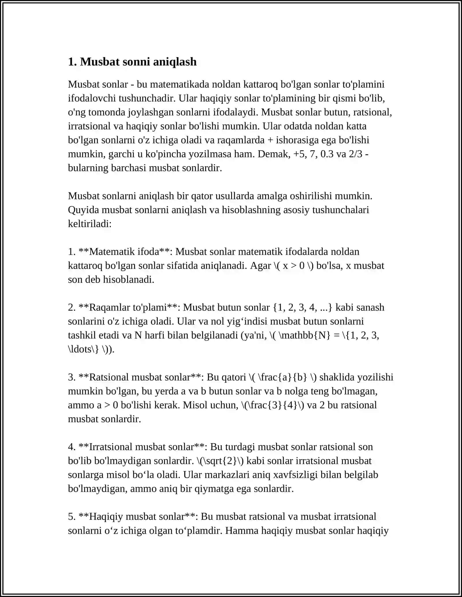 SON MUSBAT, MANFIY YOKI NOL EKANLIGINI ANIQLANG 3