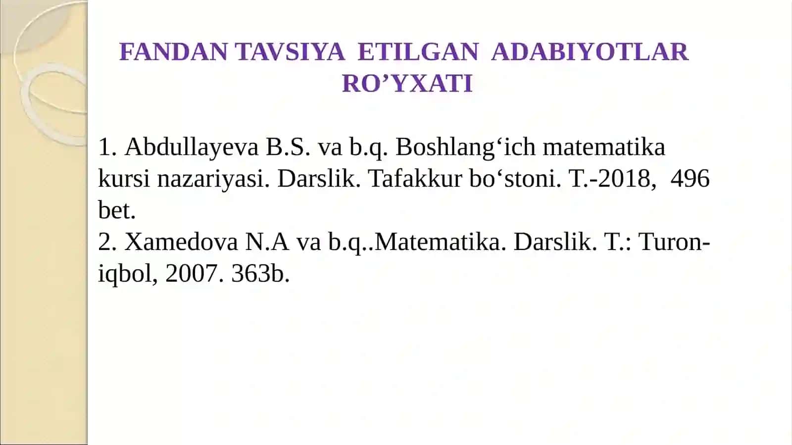 BOSHLANG‘ICH TA’LIMDA MATEMATIKA FANIDAN TAQDIMOT 3