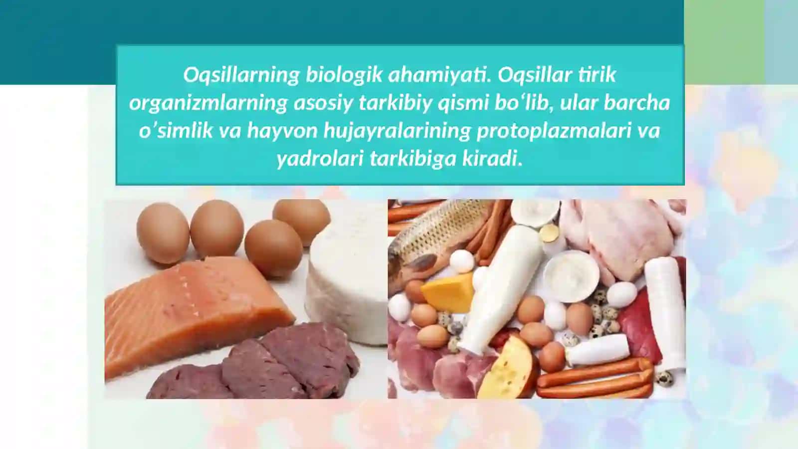 Oqsillar yog'lar uglevodlar va vitaminlarning, organizmumdagioqsillarkiradi 3