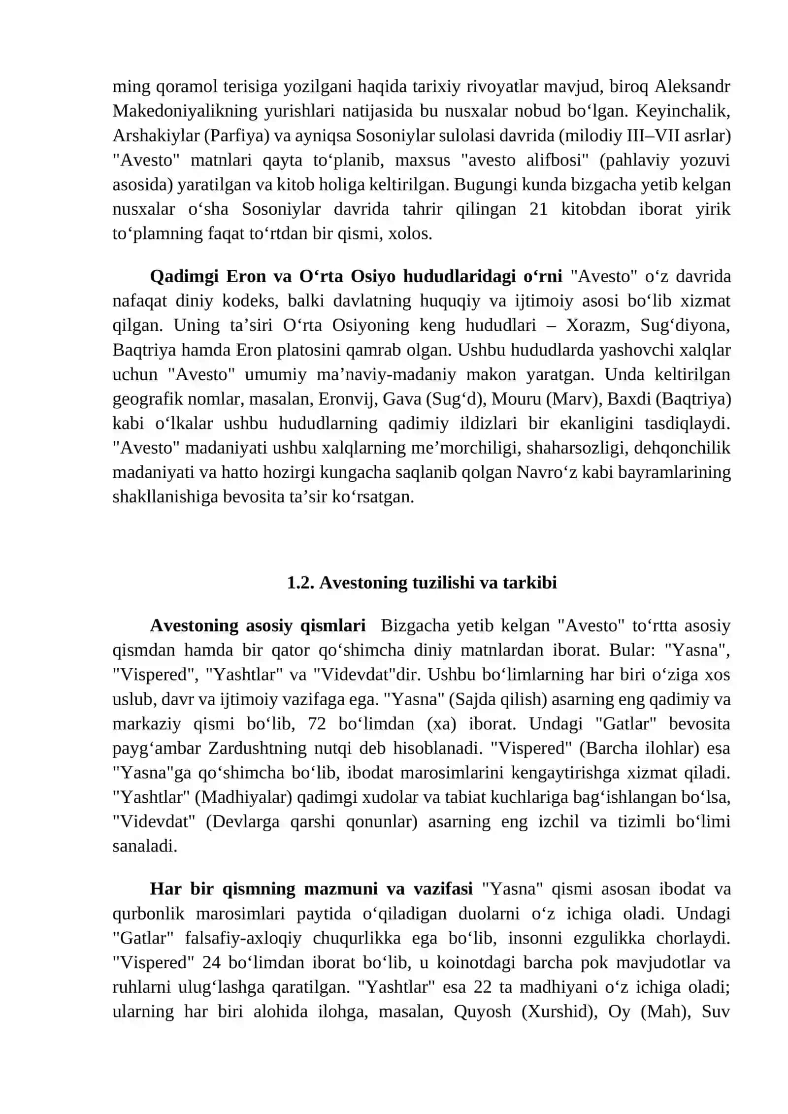 Avestoning O‘rta Osiyo qadimgi tarixi, ijtimoiy tuzumi, iqtisodiy hayoti va ma’naviy madaniyatini o‘rganishdagi ahamiyati 3