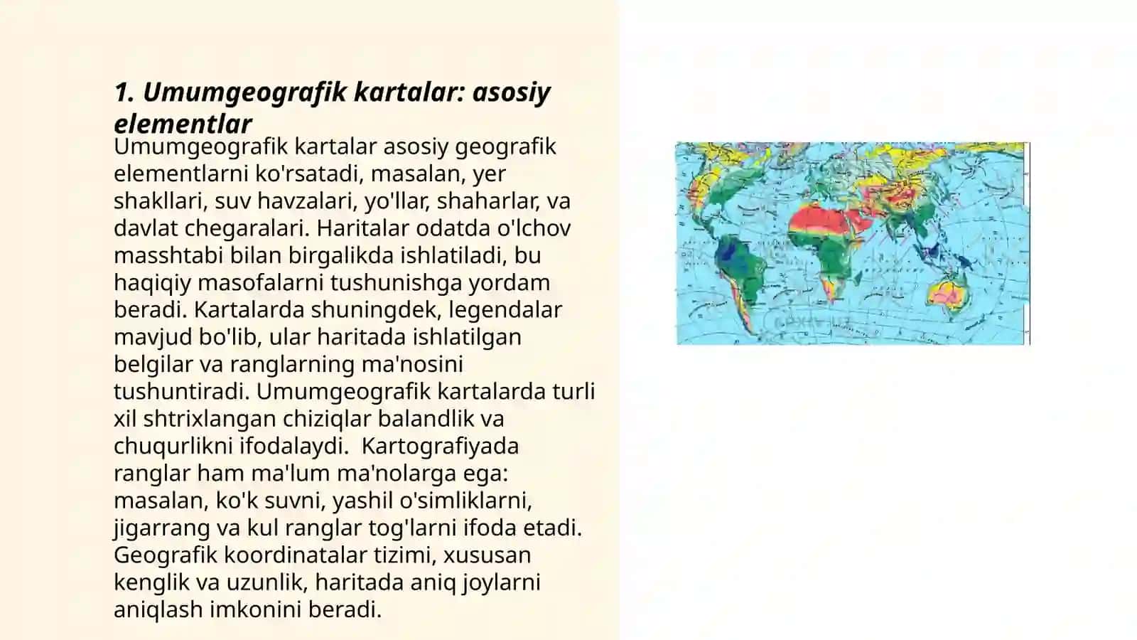 Umumgeografik va mavzuli maxsus kartalar elementlarini ôrganish 3