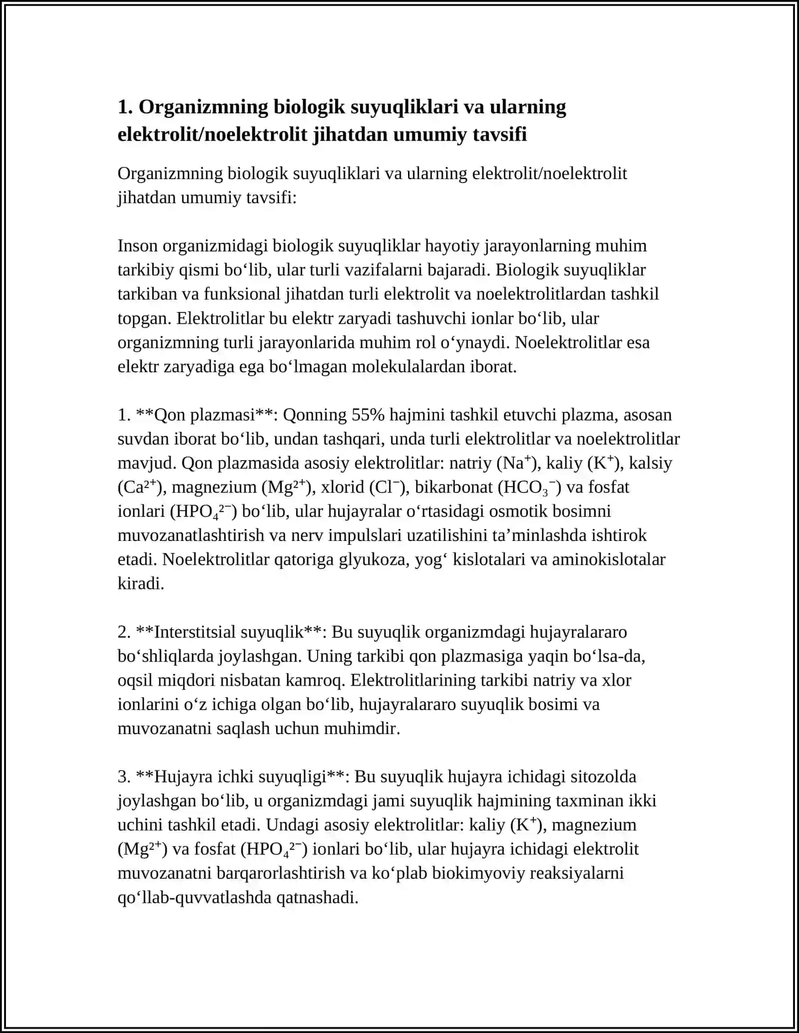 ORGANIZMNING BIOLOGIK SUYUQLIKLARI ELEKTROLIT VA NOELEKTROLITLAR ERITMALARI SIFATIDA 3