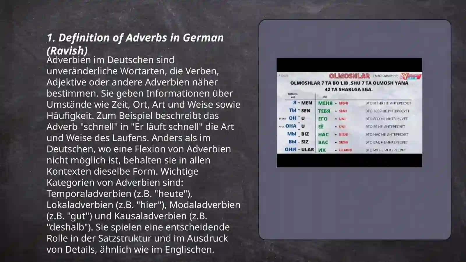 Definition of Adverbs in German (Ravish) 3