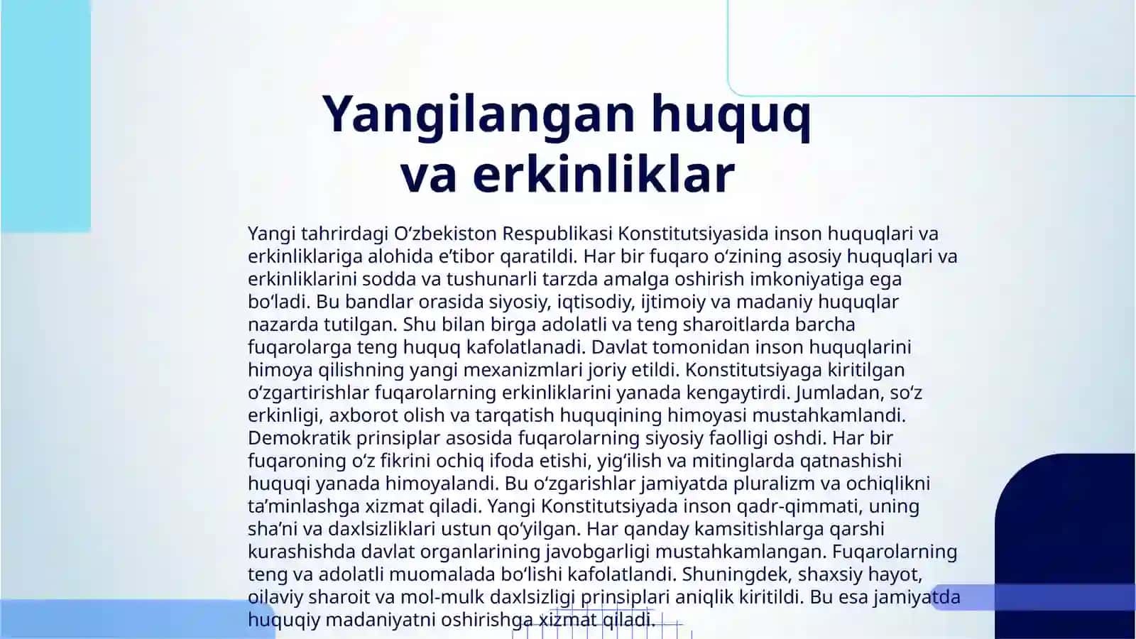 YANGI TAHRIRDAGI O'ZBEKISTON RESBUBLIKASI KONSTITUSIYASGA KIRITILGAN O'ZGARISHLAR 3