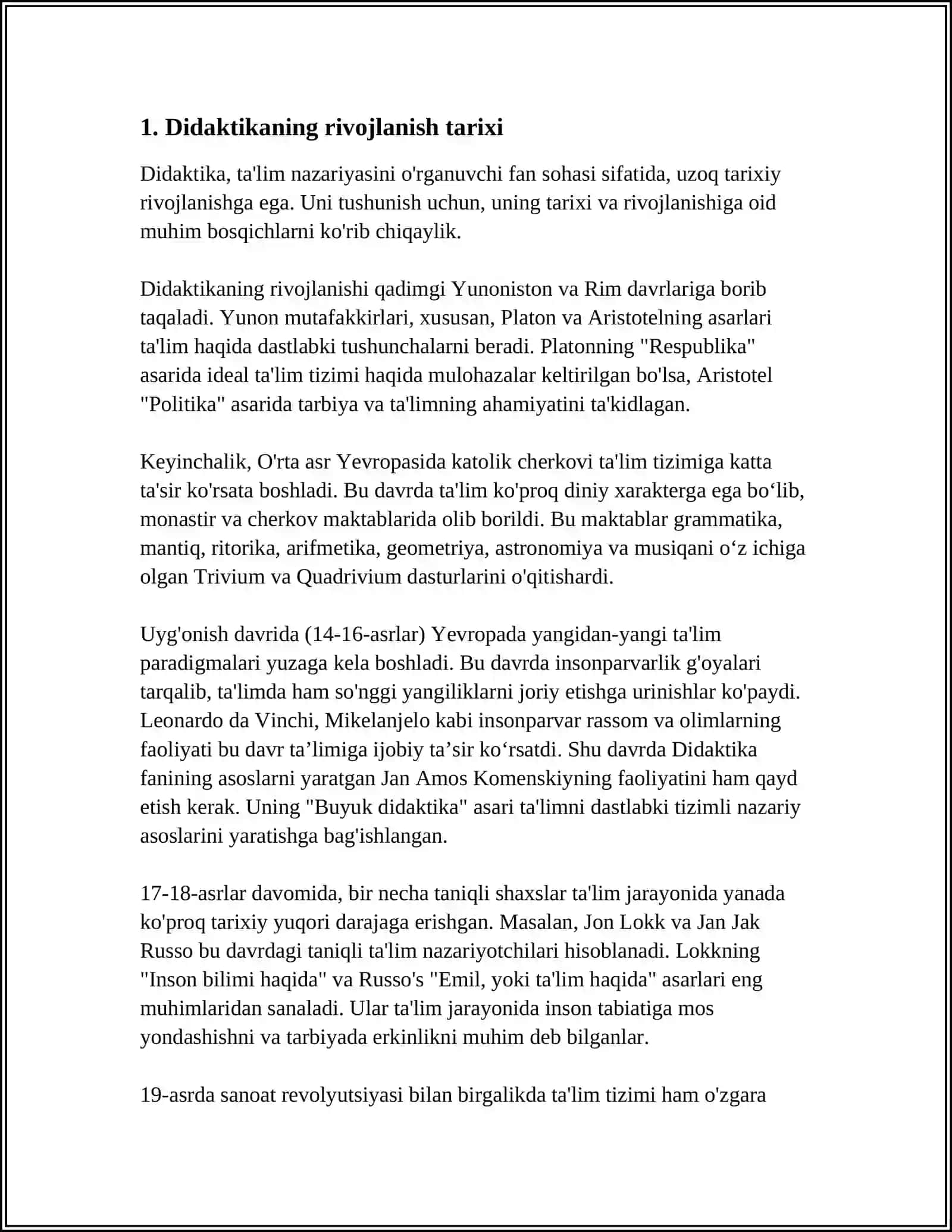 MUSTAQIL ISH Mavzu: DIDAKTIKA HAQIDA UMUMIY TUSHUNCHA 3