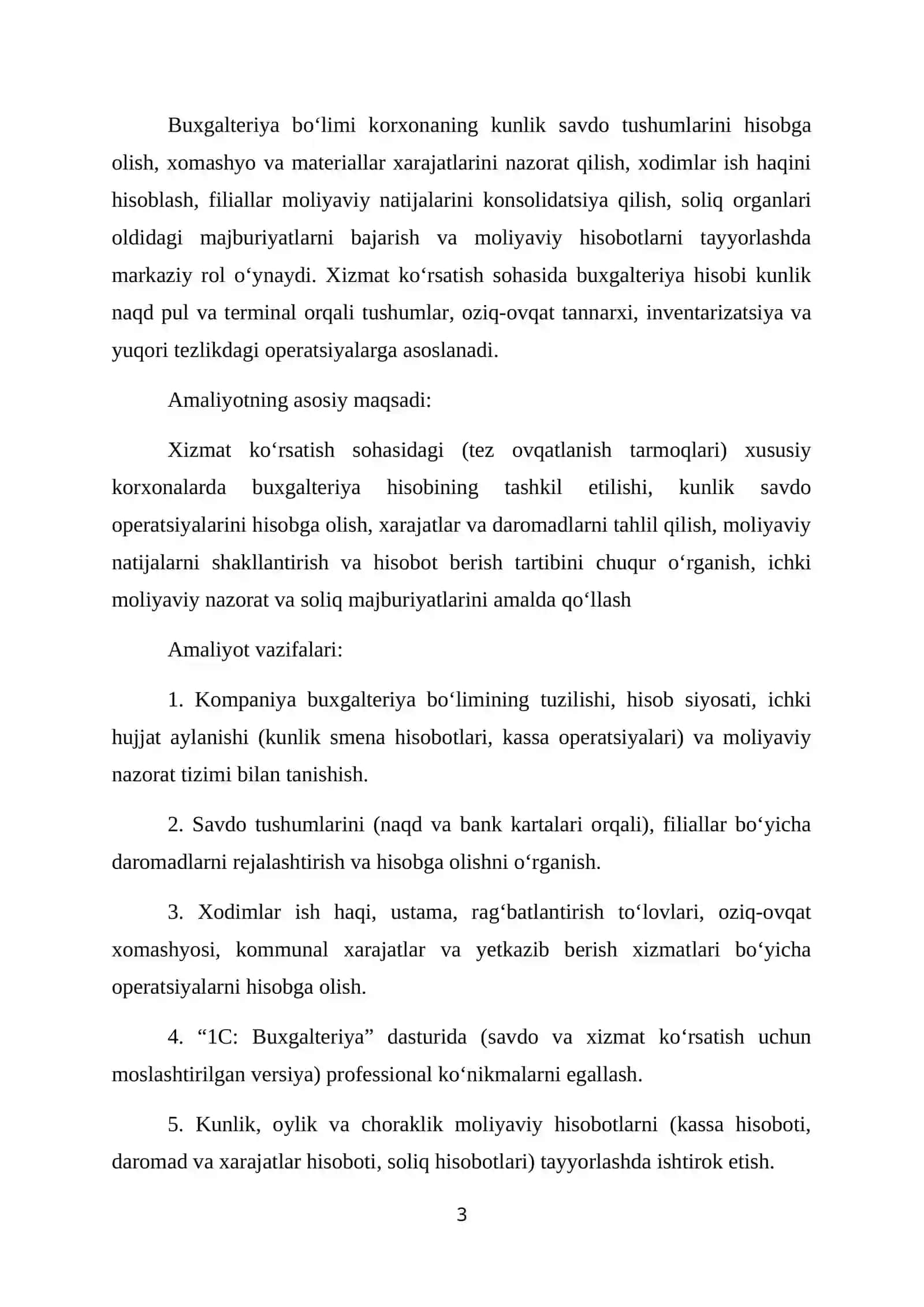 EVOS. BUXGALTERIYA BOLIMIDA. Bitiruv Malakaviy Amaliyot Hisoboti 3