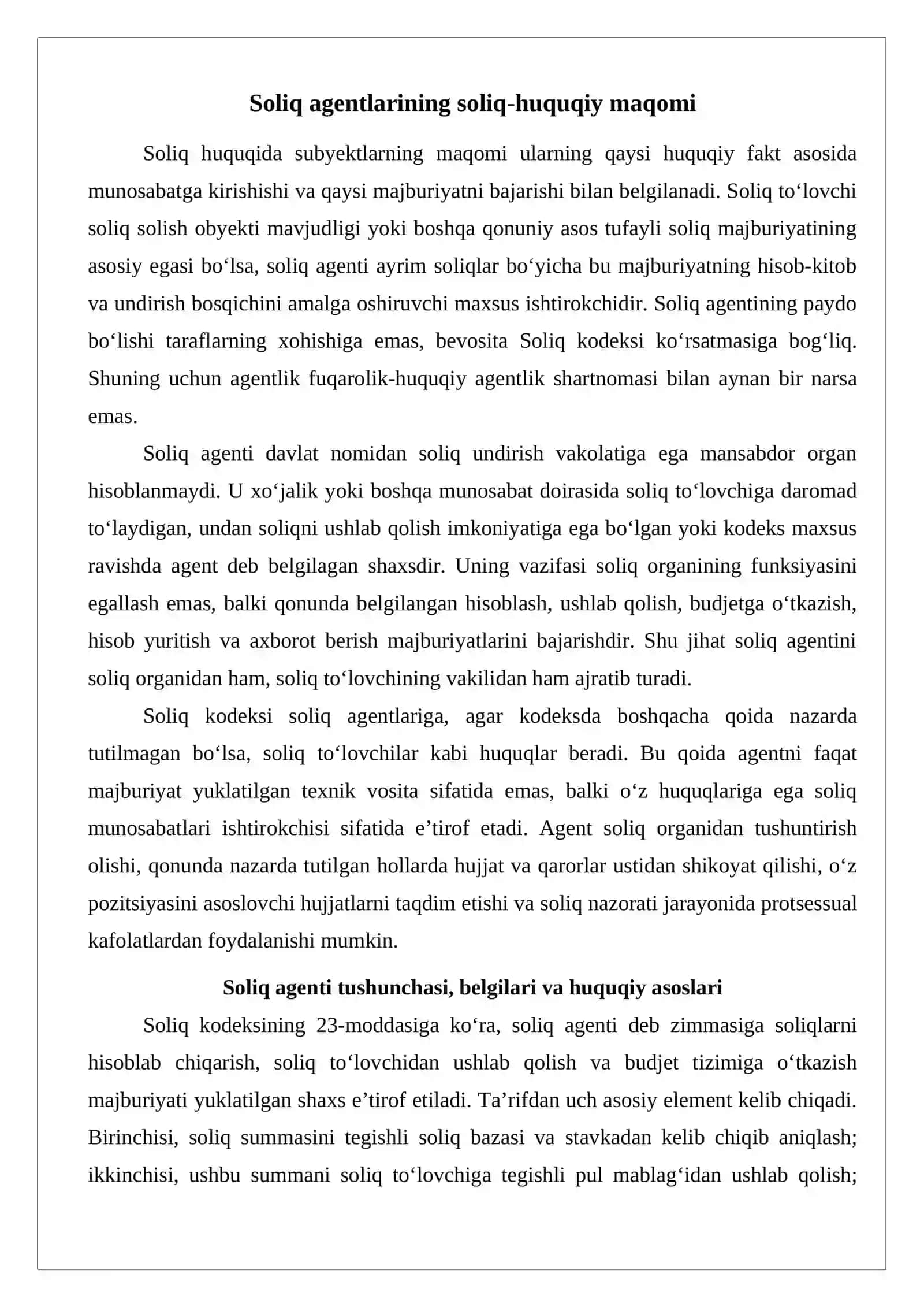 Soliq agentlari va soliq to‘lovchining vakillari 3