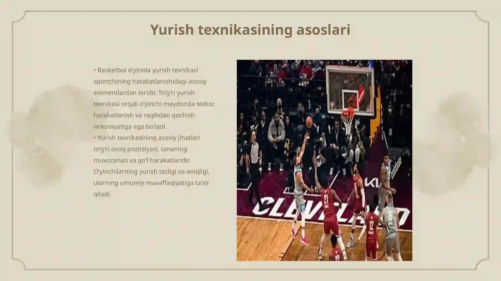 Basketbol o‘yinida harakatlanish (yurish, yugurish, sakrash, to‘xtash, burilish) texnikasini o‘rgatishni takomillashtirish va mahoratini oshirish 3