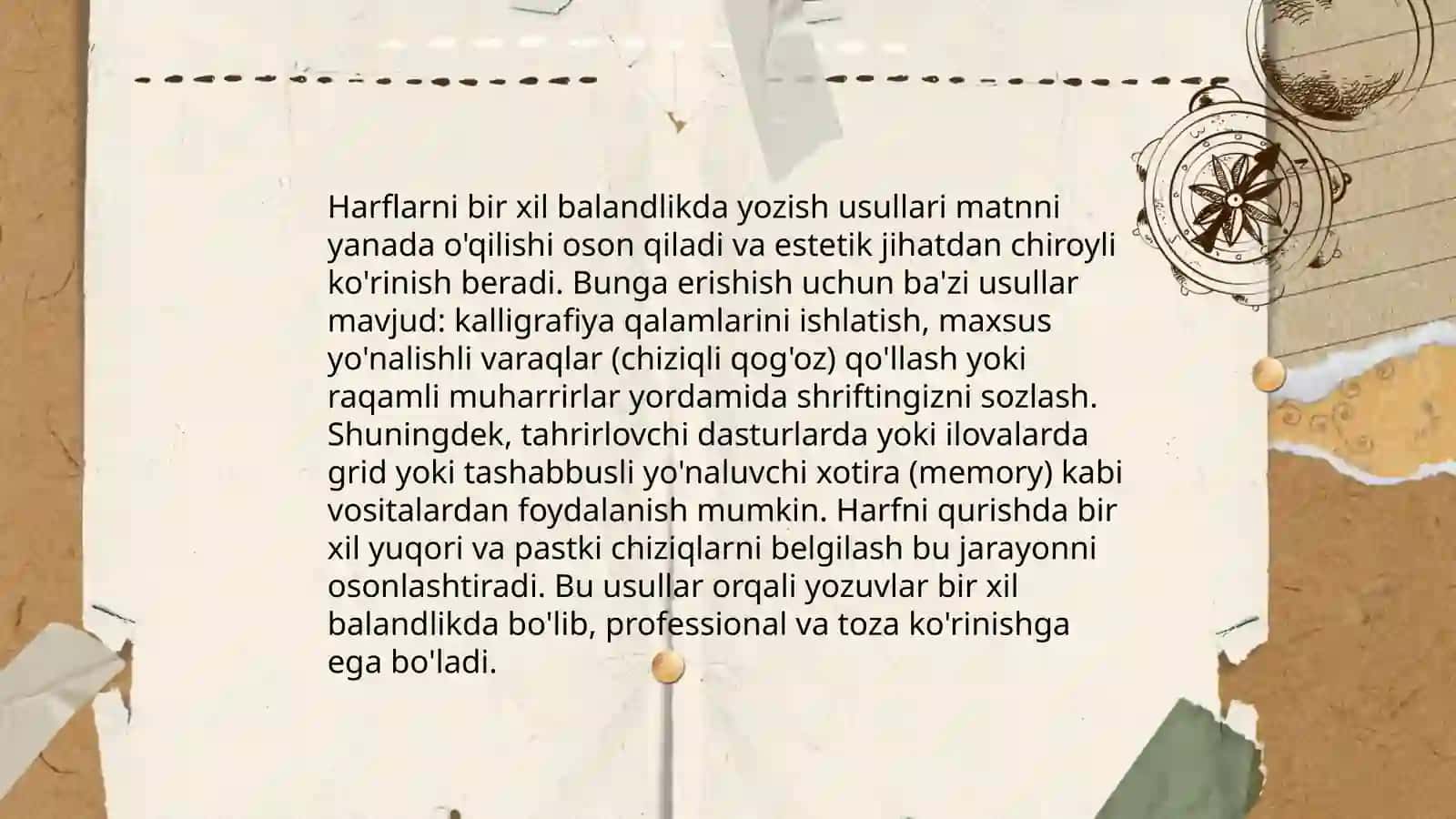 Harflarni bir xil balandlikda yozish boʻyicha koʻrsatma ishlab chiqish 3