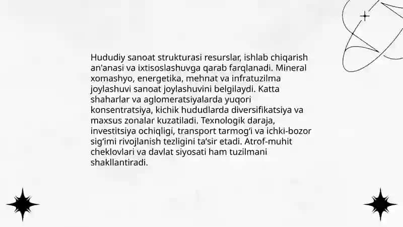 Mintaqalarda sanoat tarmog'ining rivojlanish xususiyatlari 3
