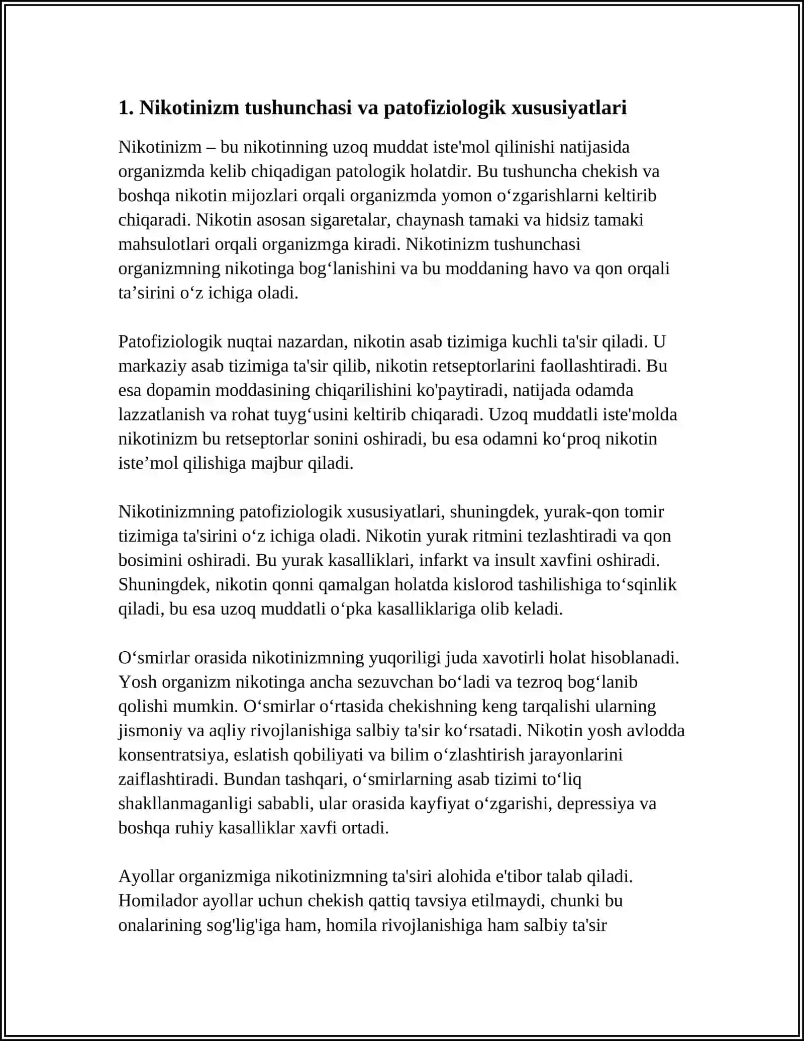 NIKOTINIZM VA UNING ASORATLARI.NIKOTINIZMNING O'SMIRLAR VA AYOLLAR ORGANIZMIGA TA'SIRI 3