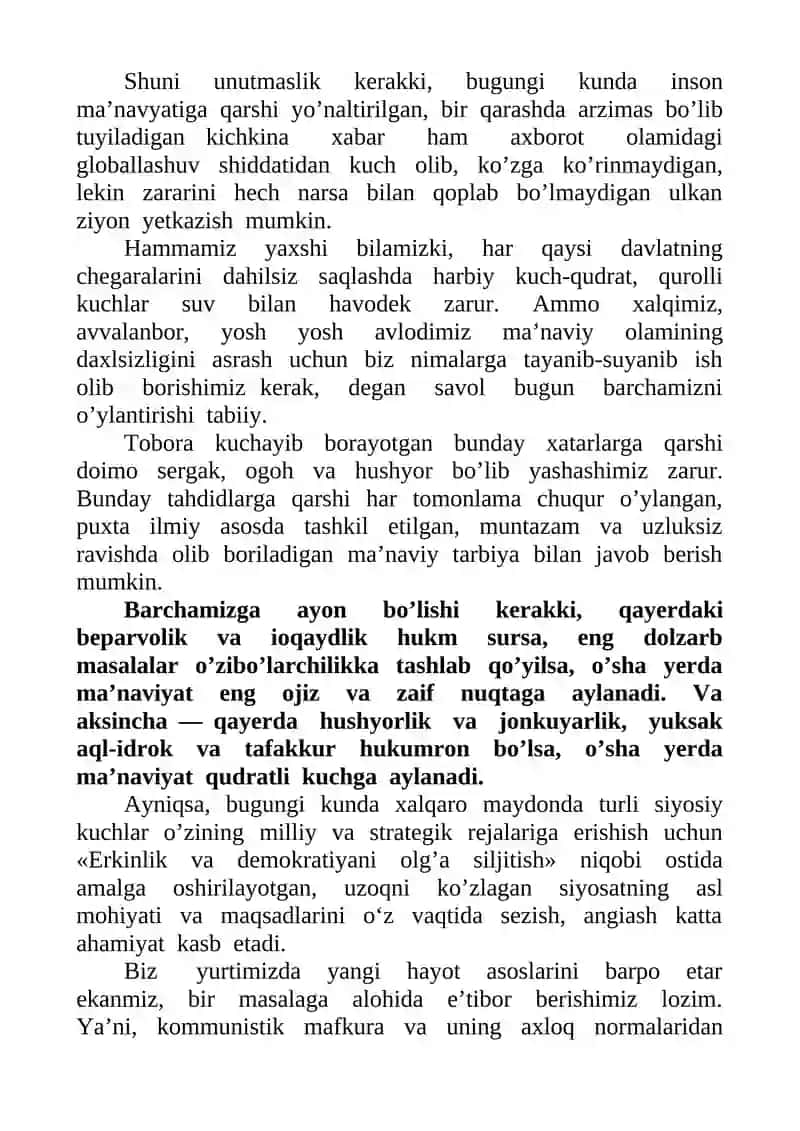 Ma’naviyatga  tahdid — o’zligimiz va kelajagimizga  tahdid 3