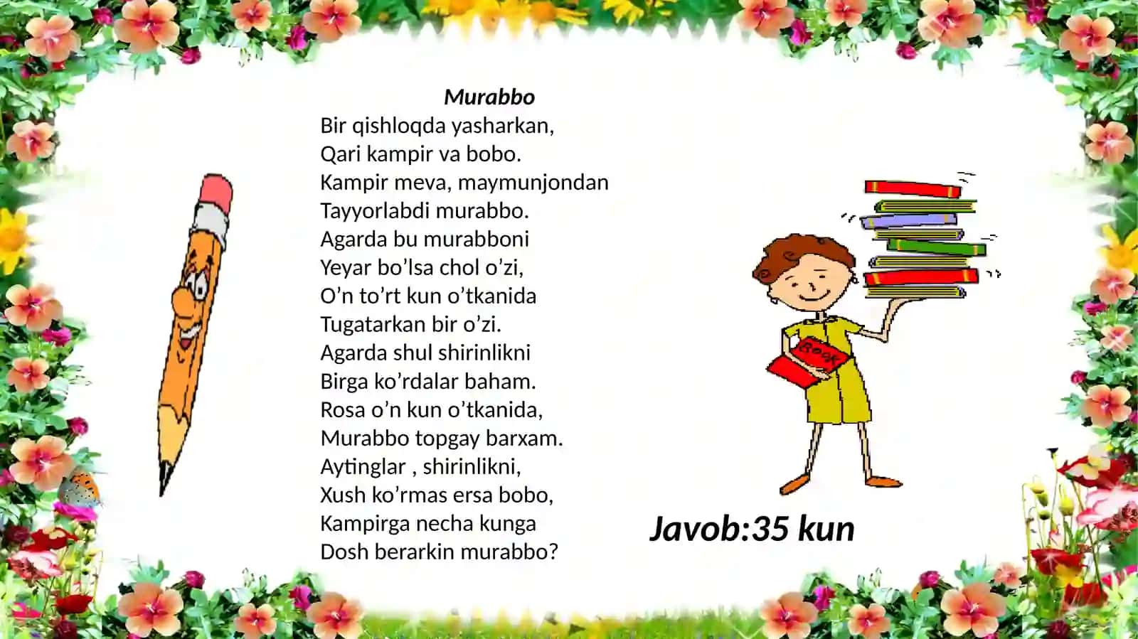 Sinfdan tashqari ishlar: Matematik she’riy masalalar 3
