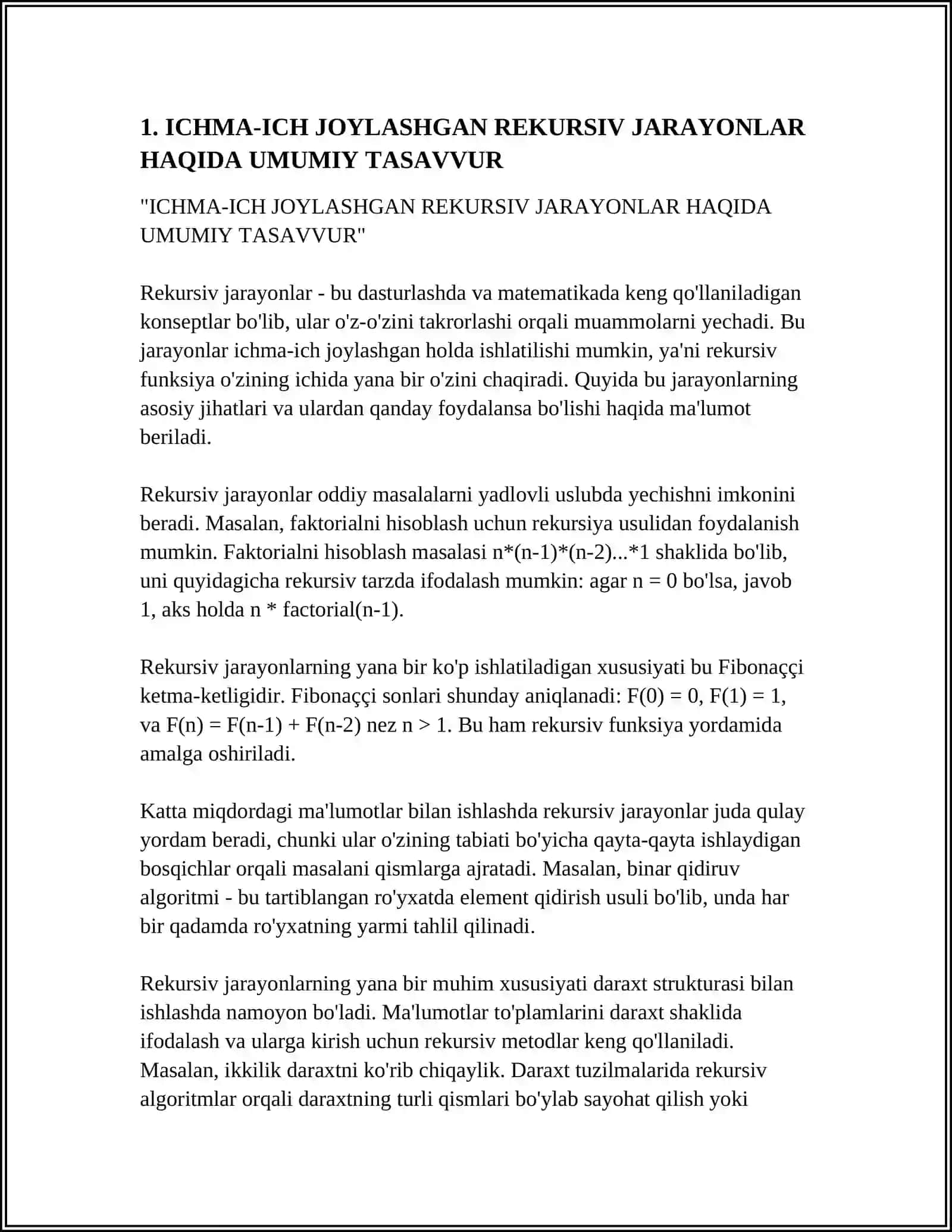 ICHMA-ICH JOYLASHGAN REKURSIV JARAYONLARNI TASHKIL ETISH 3