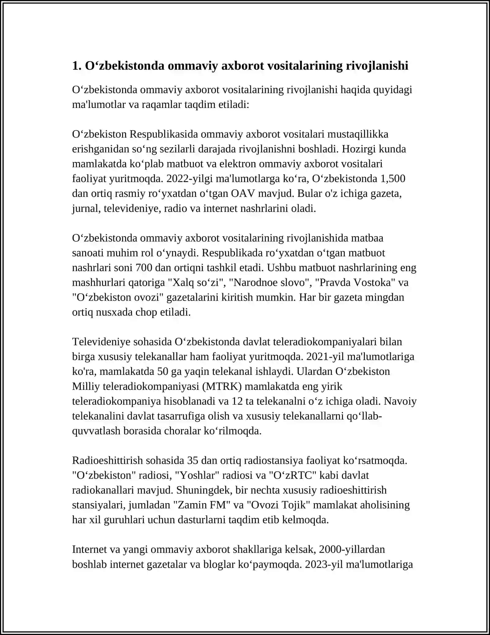 Oʻzbekistonda ommaviy axborot vositalarining rivojlanishi 3