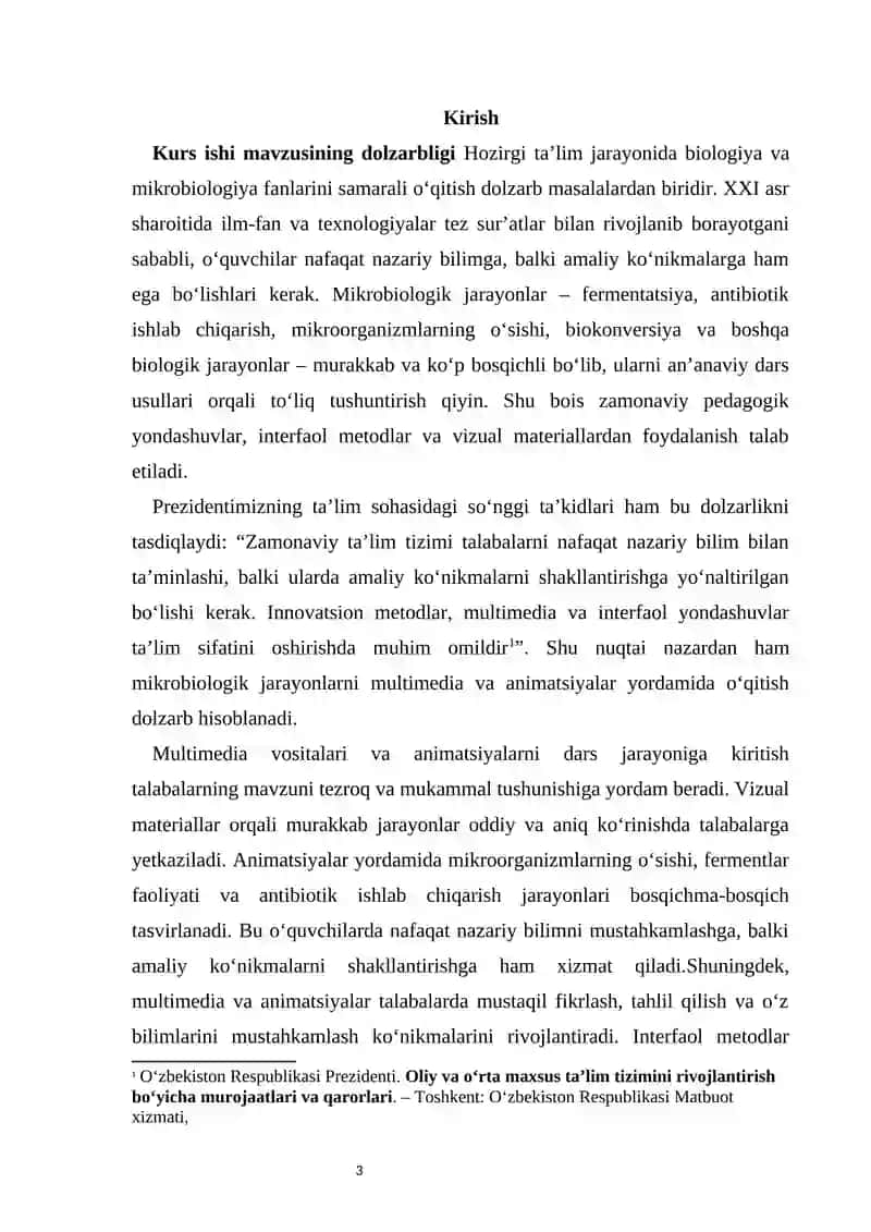 Mikrobiologik jarayonlarni o‘rgatishda multimedia va animatsiyalardan foydalanish 3