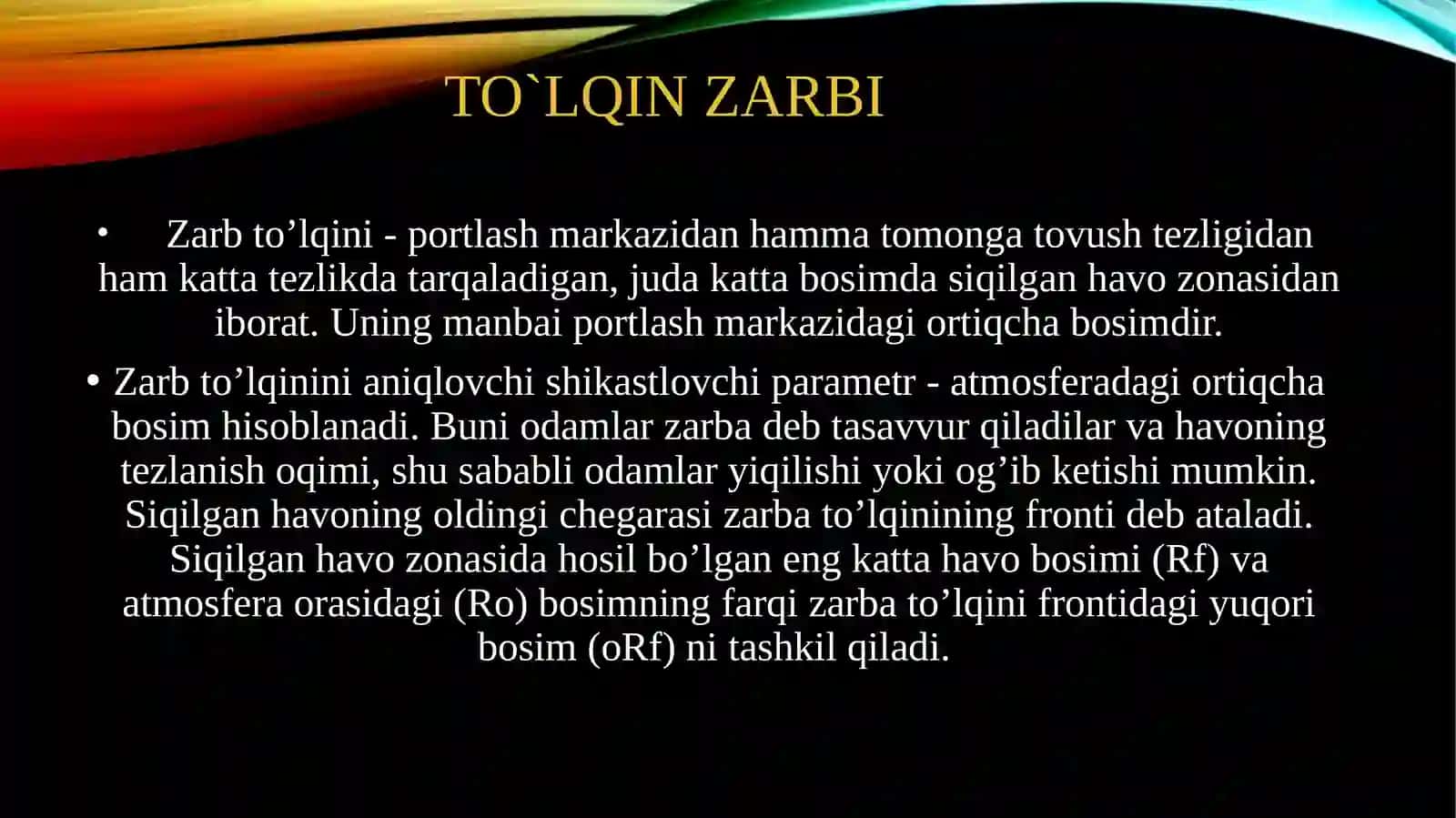 To`lqin zarbi jabrlanish zonalari tasnifi.yorug`lik ajralishi. O`tuvchi nurlar 3