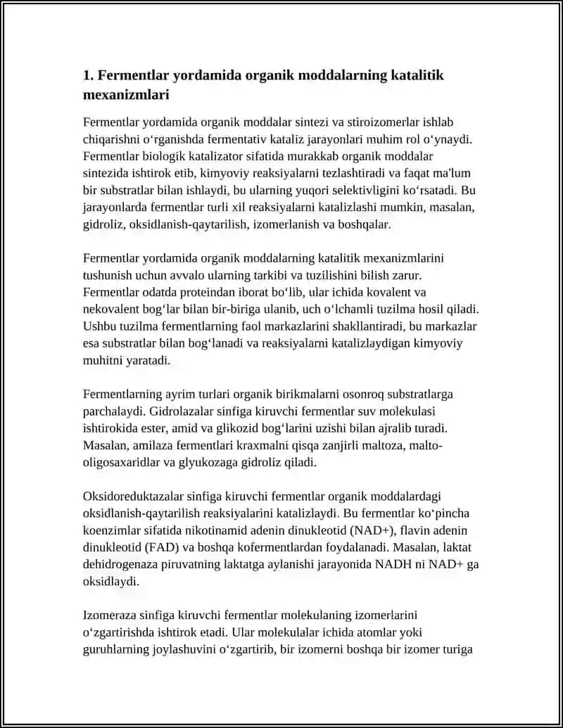 Fermentlar Yordamida Organik Moddalar Sintezi va Stiroizomerlar Ishlab Chiqarishni Organish 3