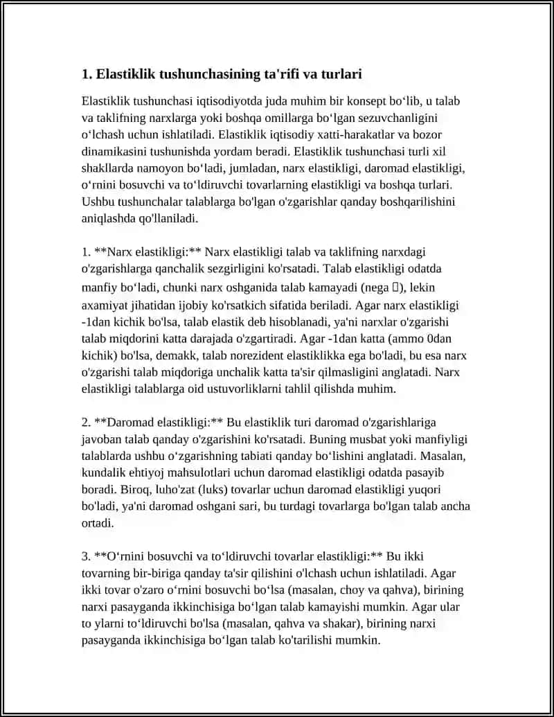 ELASTIKLIK TUSHUNCHASI:TALAB VA TAKLIF ELASTIKLIGINING IQTISODIY QARORLARIGA TASIRI 3