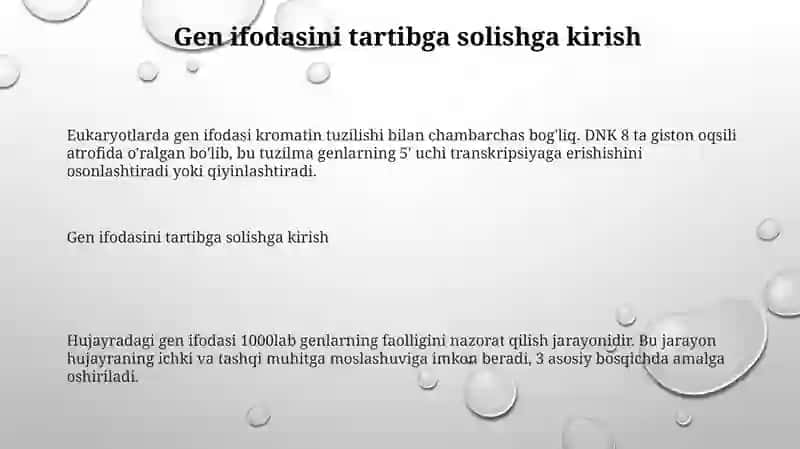 Genlar tasiringing boshqarilishi.Hujayra Differensiasi 3