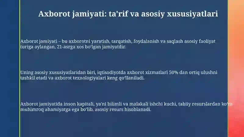 "Axborotlashgan jamiyat va uning istiqbollari" 3