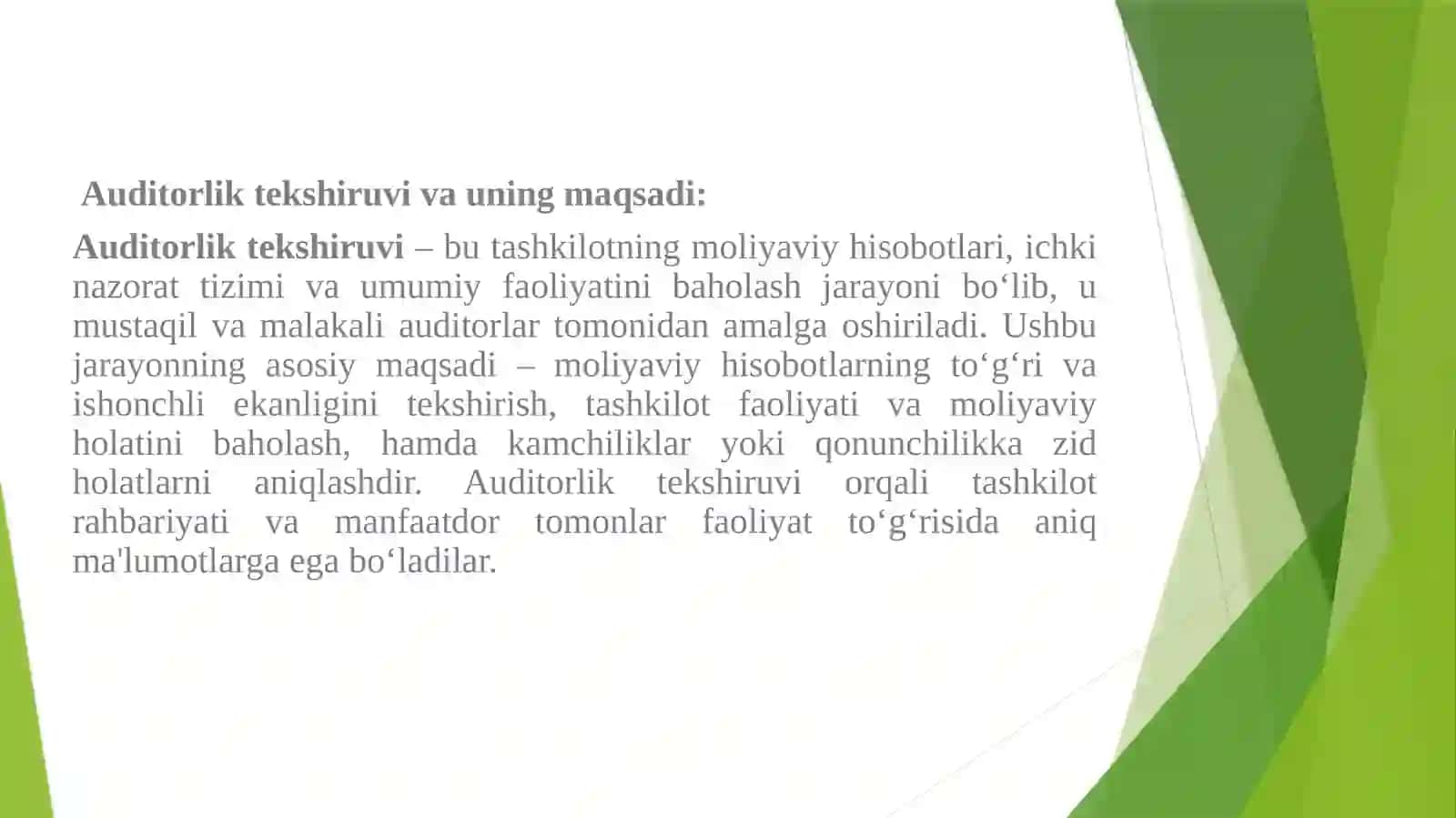 Auditorlik tekshiruvlar natijalarini umumlashtirish va baholash 3