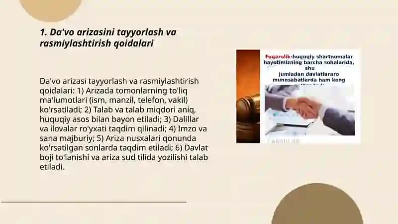 Da'vo arizasini tayyorlash va rasmiylashtirish qoidalari 3