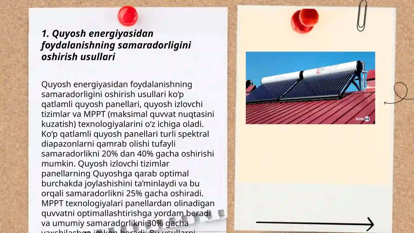 Quyosh energiyasi va yoqilgʻi elementlaridan foydalanish va energiya uzatish yangi usullarini yaratish 3
