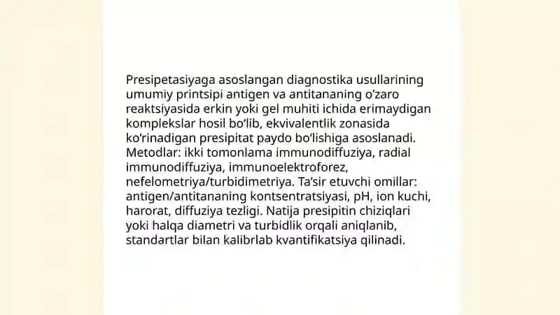 Presipetasiyaga asoslangan diagnostika usullari va ularni ishlash Prinsipini o‘rganish 3