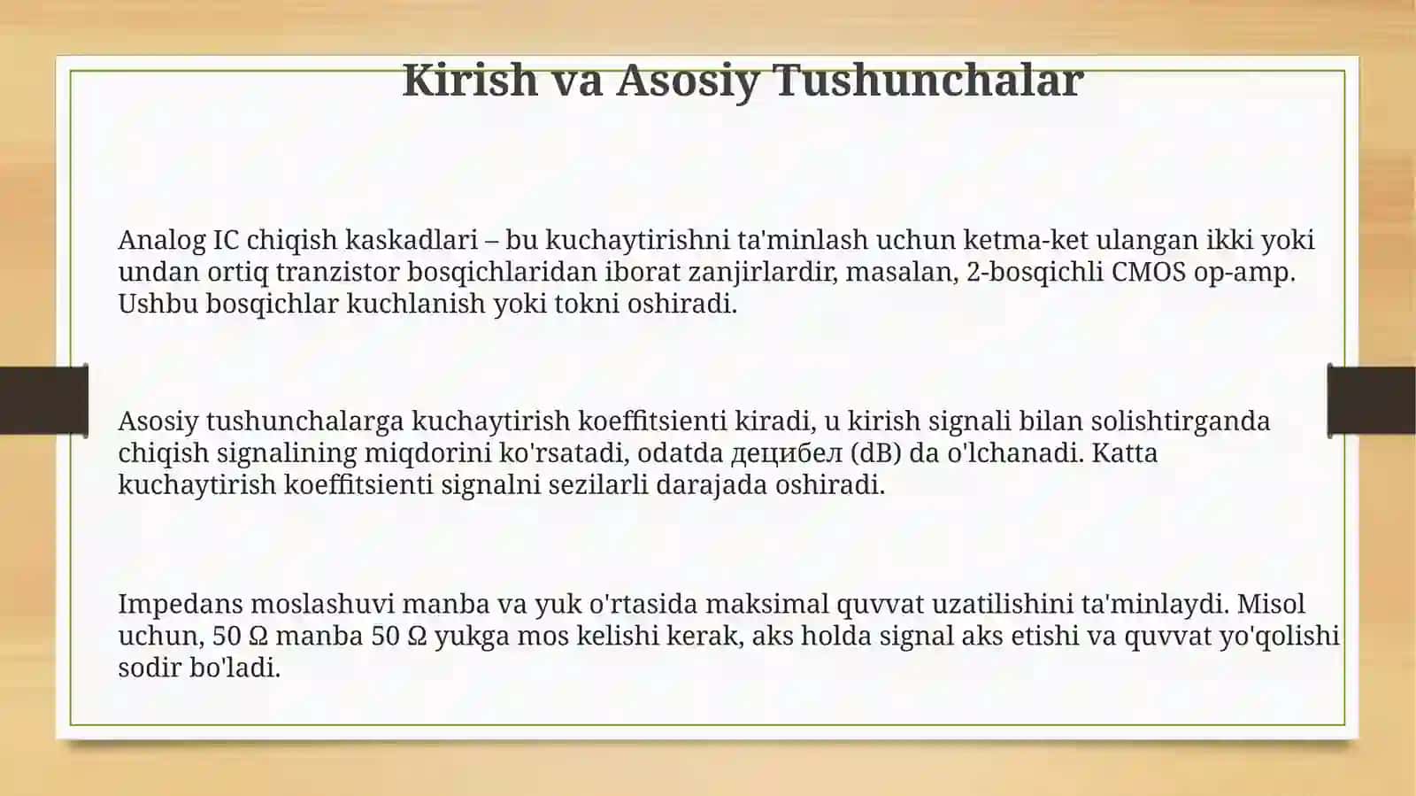 AnalogIMSlarning chiqish kaskadlari va ularning asosiy xususiyatlari 3