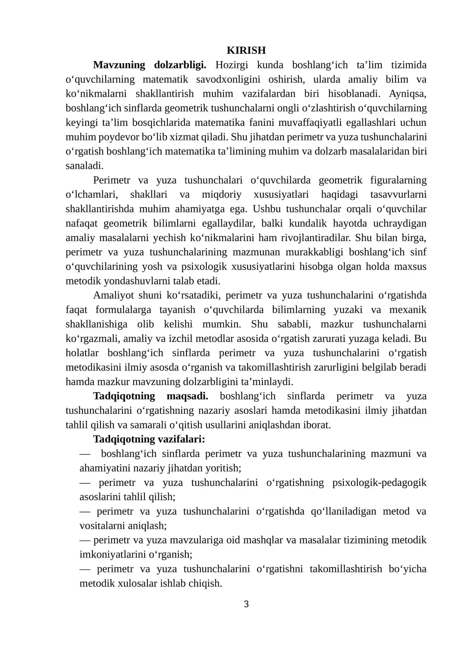 BOSHLANG‘ICH SINFLARDA PERIMETR VA YUZA TUSHUNCHALARINI O‘RGATISH METODIKASI 3